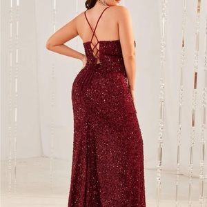Plus split thigh high sequins formal evening gown